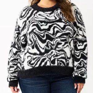 SO goods for life cropped fuzzy print sweater- women’s size medium